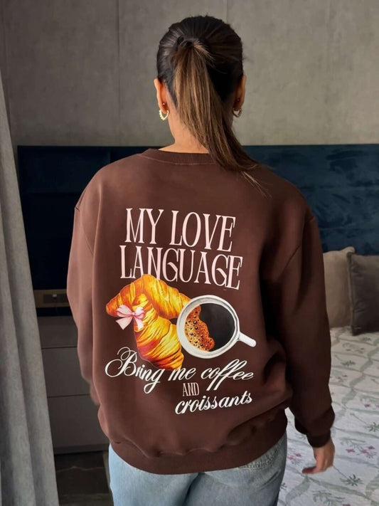 girl breakfast brown sweatshirt
