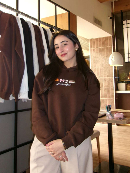 girl breakfast brown hoodie