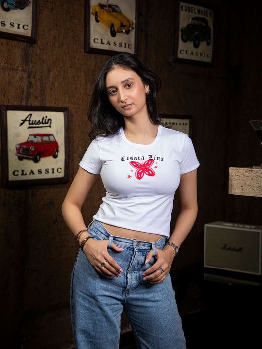 cesara lina white baby tee